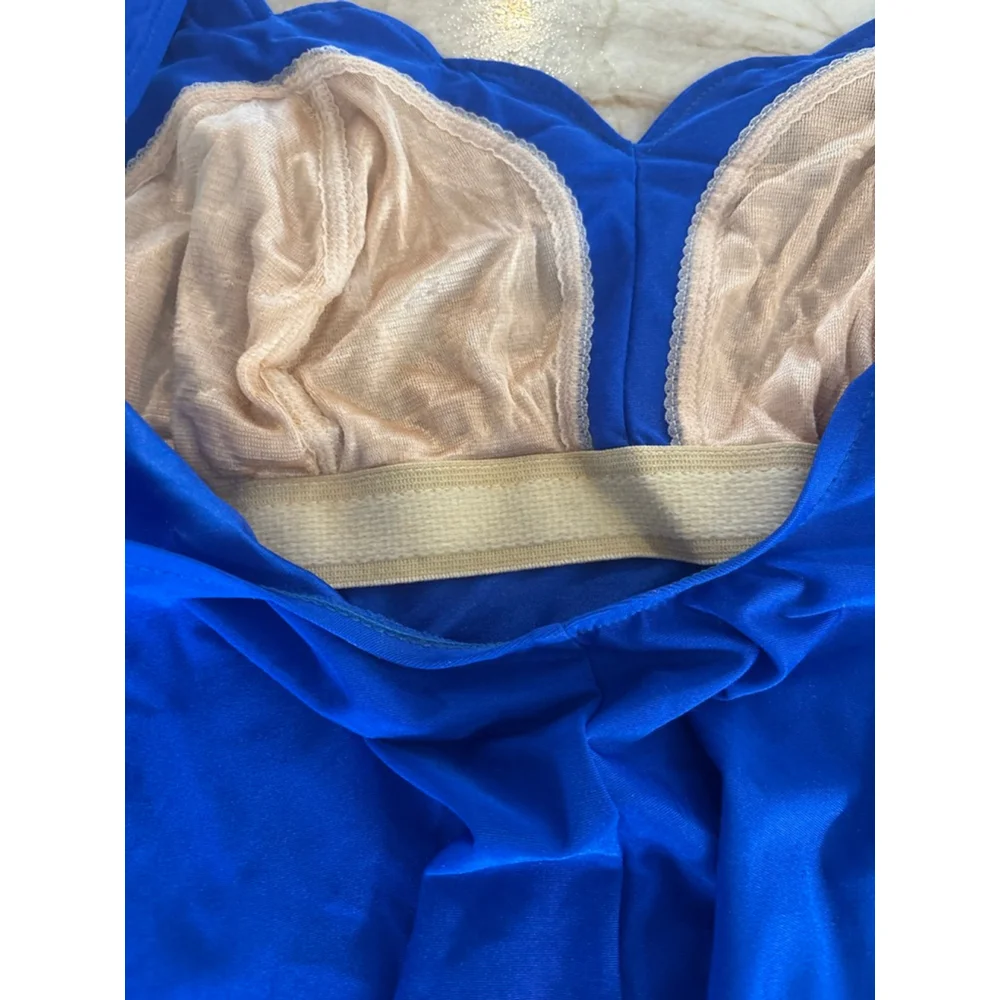 Vintage Women's Robby Len Cobalt Blue One Piece Swimsuit 24W with Beige Lining